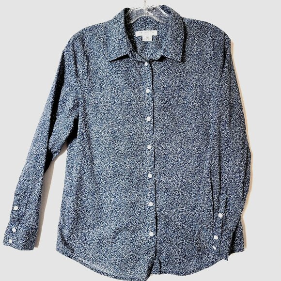 Liz Claiborne Womens Button Down Shirt Sz PM Long sleeve Blue & White Floral Y2K - Picture 1 of 11